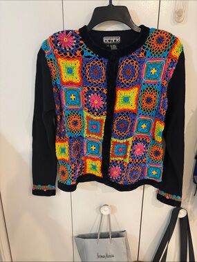 Vintage Womens Berek 2 Black Embroidered Sweater, size S